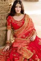 Georgette & Silk Saree in Pink & Red with Embroidered