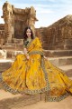 Yellow Saree in Embroidered Satin & Silk