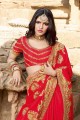 Georgette & Silk Saree with Embroidered in crimson Red
