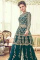 Peacock Blue Sharara Suits in Net with Net