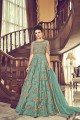 Turquoise Blue Net Churidar Anarkali Suits with Net
