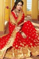 Exquisite Latest Embroidered Georgette Saree in Red with Blouse