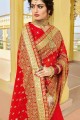 Beautiful Red Georgette Embroidered Saree with Blouse