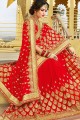 Stylish Red Saree in Georgette with Embroidered