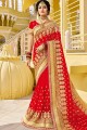 Opulent Red Saree in Georgette with Embroidered
