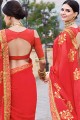Delicate Georgette Red Saree in Embroidered