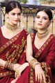 Georgette & Silk Embroidered Maroon Saree with Blouse