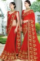 Splendid Georgette Saree with Embroidered in Red