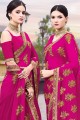Rani Pink Georgette Saree with Embroidered