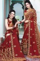 Maroon Saree with Embroidered Georgette & Silk