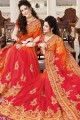 Orange & Red Saree in Silk with Embroidered