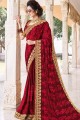 Maroon Chiffon Embroidered Saree with Blouse