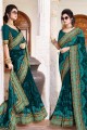 Teal Blue Saree in Embroidered Georgette