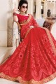 Red Embroidered Chiffon Saree