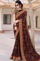 Brown Embroidered Georgette Saree