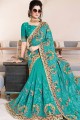 Embroidered Saree in Turquoise Blue Georgette