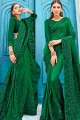 Dark Green Embroidered Satin & Silk Saree