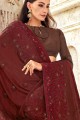 Embroidered Saree in Maroon Georgette