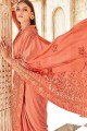 Indian Ethnic Georgette & Silk Saree in Peach with Embroidered