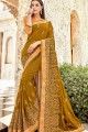 Embroidered Georgette & Satin Saree in Pear Green with Blouse