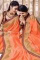 Traditional Orange Saree with Embroidered Silk