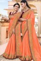 Traditional Orange Saree with Embroidered Silk