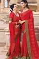 Traditional Red Embroidered Georgette Saree