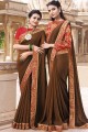 Embroidered Chiffon Saree in Brown with Blouse