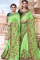 Saree in Light Green Silk with Embroidered