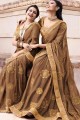Chiffon Embroidered Light Brown Saree with Blouse