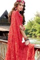 Crimson Red  Saree with Embroidered Georgette