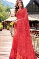 Crimson Red  Saree with Embroidered Georgette