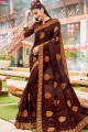 Georgette Embroidered Brown Saree with Blouse