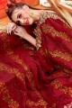 Appealing Maroon Georgette Saree with Embroidered