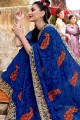 Royal Blue Embroidered Saree in Georgette