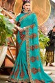 Saree in Turquoise Blue Georgette with Embroidered