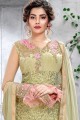 Pastel Green Net Palazzo Suits in Net