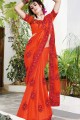 Orange Chiffon & Satin Embroidered Saree with Blouse