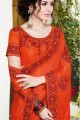 Orange Chiffon & Satin Embroidered Saree with Blouse