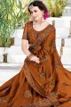 Embroidered Saree in Brown Chiffon & Satin