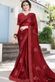 Saree in Maroon Chiffon & Satin with Embroidered