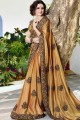 Chiffon & Satin Saree with Embroidered in Beige