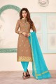 Art Silk Churidar Suits with Art Silk in Brown