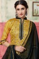 Yellow Salwar Kameez in Silk with Jacquard