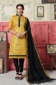 Yellow Salwar Kameez in Silk with Jacquard