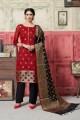 Red Salwar Kameez with Jacquard Silk