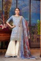 steel Blue Silk Sharara Suits with Silk
