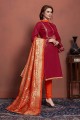 Appealing Maroon Churidar Suits in Cotton