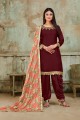 Satin Patiala Suits with Satin in Maroon
