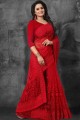 Red Saree in Net with Embroidered